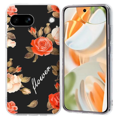 Funda TPU Google Pixel 9A con Patrón de Pintura Colorida (Flores) (Negro)