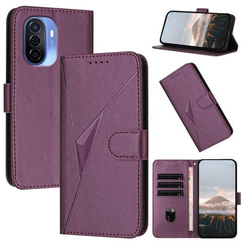 Funda de Cuero con Cierre de Hebilla y Diseño Triangular para Huawei Enjoy 50/Nova Y70 (Morado Oscuro)