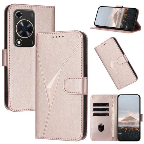 Funda de Cuero con Cierre de Hebilla y Diseño Triangular para Huawei Nova Y72 (Oro Rosa)