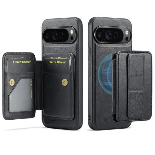 Funda para Teléfono Fierre Shann con Tarjetero Magnético y Tapa Horizontal de Piel para Google Pixel 9 Pro XL (Negro)