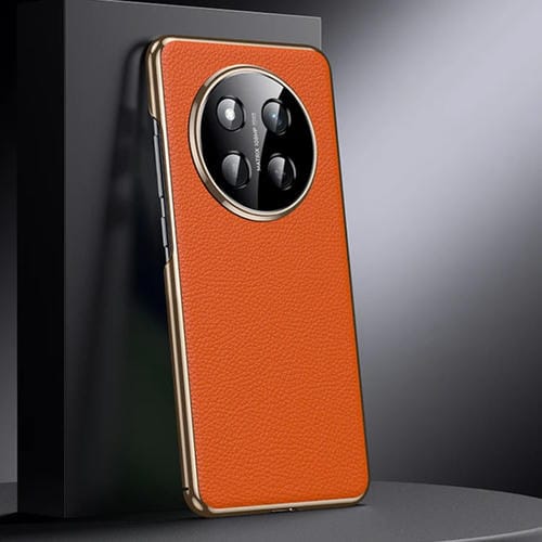 Funda de Cuero Genuino con PC para Honor X60 Pro (Naranja)