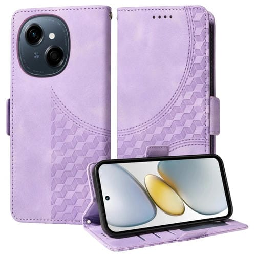 Funda de Cuero para Tecno Spark Go 1 / Pop 9 / Spark Go 2025 con Rombos y Estrellas (Morado)