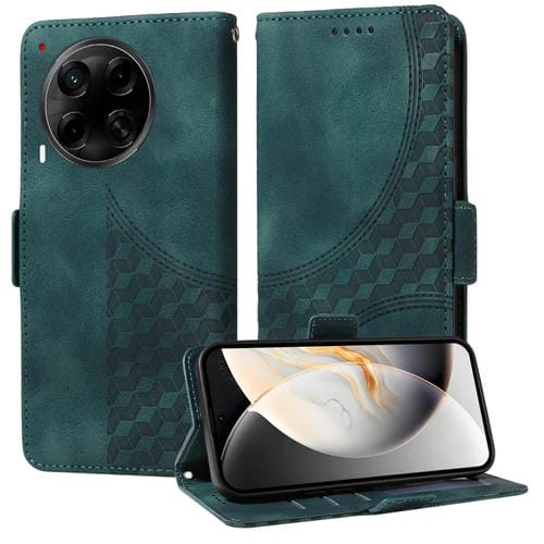 Funda de Cuero para Tecno Camon 30S y Camon 30S Pro con Diseño de Rombos y Estrellas (Verde)