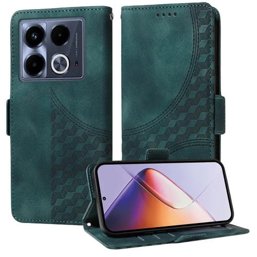 Funda de Cuero para Infinix Note 40 4G con Diseño de Rombos y Estrellas en Relieve (Verde)