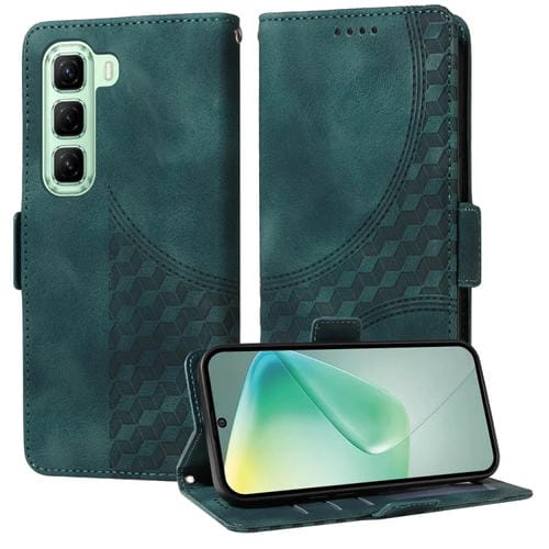 Funda de Cuero para Infinix Hot 50 5G con Diseño de Rombos y Estrellas (Verde)