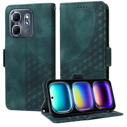 Funda de Cuero para Infinix Hot 50I y Smart 9 con Rombos en Relieve y Estrellas (Verde)