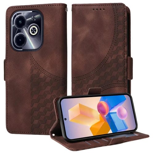 Funda de Cuero para Teléfono Infinix Hot 40I con Rombos y Estrellas (Marrón)
