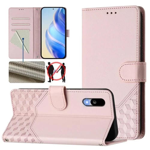 Funda de Cuero con Relieve de Panal Rfid para Sharp Basio Active3 (Rosa)
