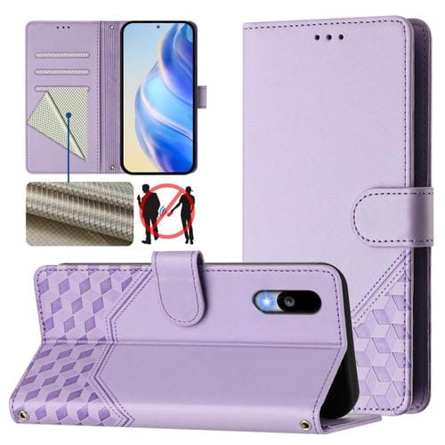 Funda de Cuero Rfid con Relieve de Panal para Sharp Basio Active3 (Morado Claro)
