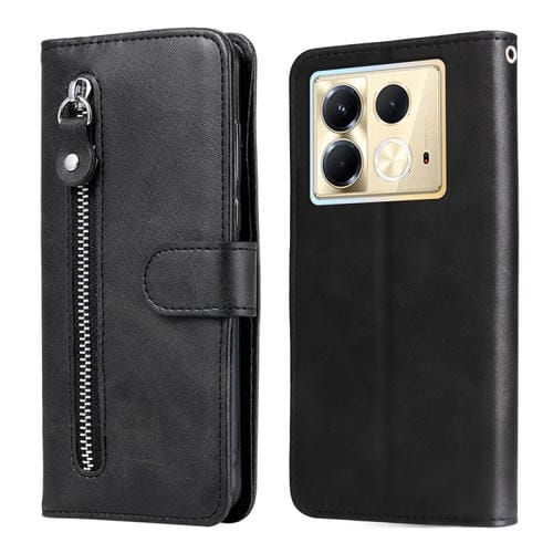 Funda de Piel con Cremallera y Textura de Becerro para Infinix Note 40 5G (Negra)