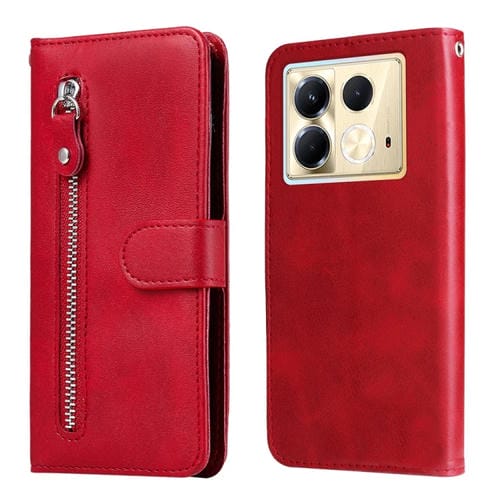 Funda de Piel con Cremallera y Textura de Becerro para Infinix Note 40 5G (Rojo)