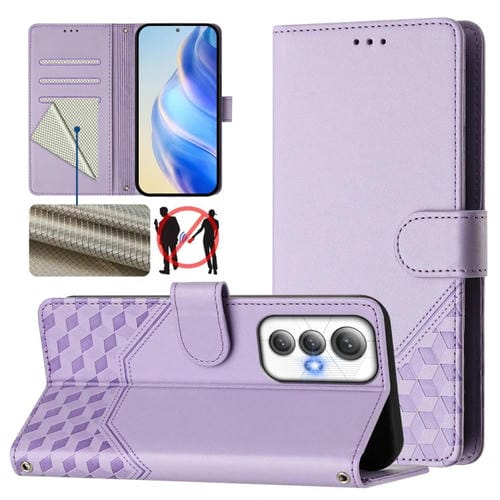 Funda de Cuero Rfid con Relieve en Panal para Cubot Max 5 (Morado Claro)