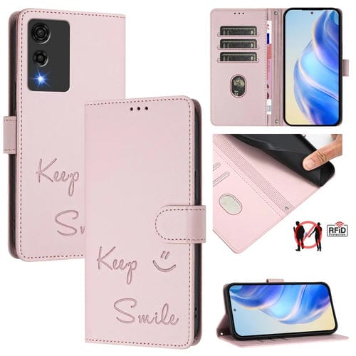 Funda de Cuero Rfid con Relieve Sonriente para Cubot A10 (Rosa)