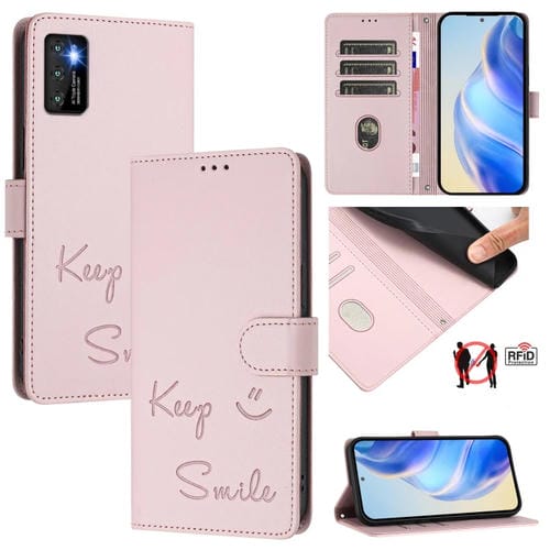 Funda de Cuero Rfid con Relieve Sonriente para Cubot P50 (Rosa)