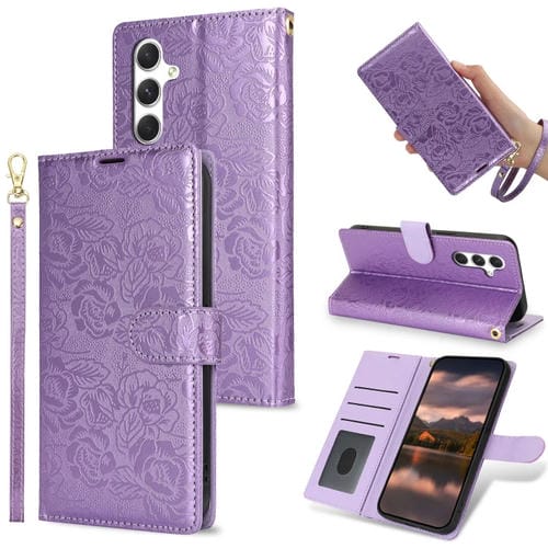 Funda de Piel Samsung Galaxy A25 5G Estampado Flores Peonía (Morado)