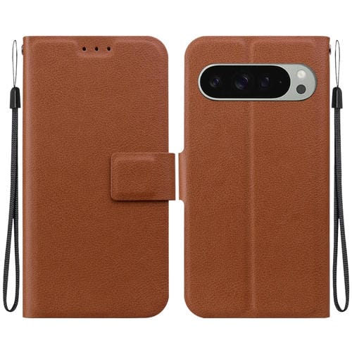 Funda de Cuero con Hebilla Magnética Ultrafina para Google Pixel 9 y Pixel 9 Pro (Marrón)