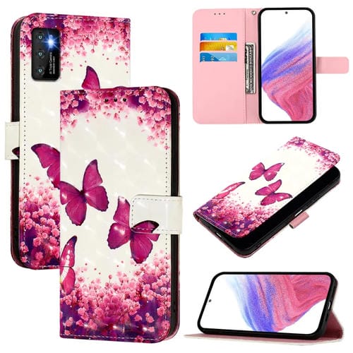 Funda de Cuero con Tapa Horizontal y Pintura 3D para Cubot P50 (Mariposa Rosa)