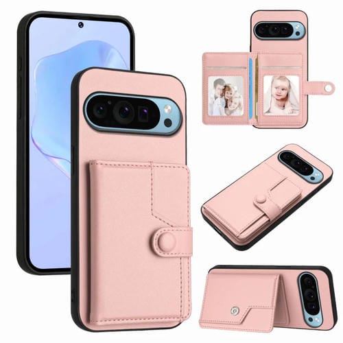 Funda Antirrobo para Google Pixel 9 con Botón y Tarjetero Rfid (Rosa)