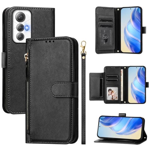 Funda de Cuero con Cremallera y Ranuras para Tarjetas para Cubot Max 5 (Negro)