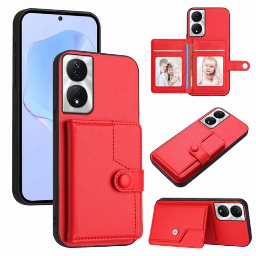 Funda Antirrobo Rfid para Honor X7B Play 8T 5G con Botón y Bolsillo para Tarjetas (Rojo)