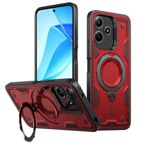 Funda híbrida de TPU con soporte de anillo MagSafe para Redmi 12 5G (roja)