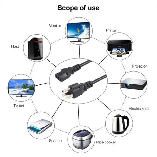 Cable de Alimentación para Ordenador con Enchufe Estadounidense de 3 Pines, 5 Metros (Negro)