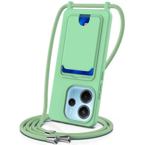 Funda de silicona líquida de color sólido con cordón para Redmi Note 14 4G (163,25 mm) con tarjetero integrado (verde)