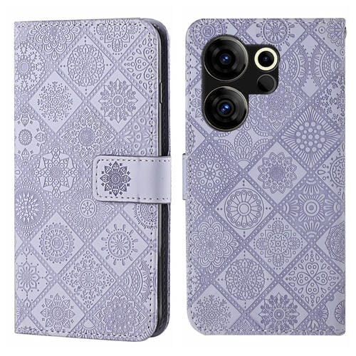 Funda de Cuero para Tecno Camon 20 Premier con Patrón En Relieve Estilo Étnico (Morado)