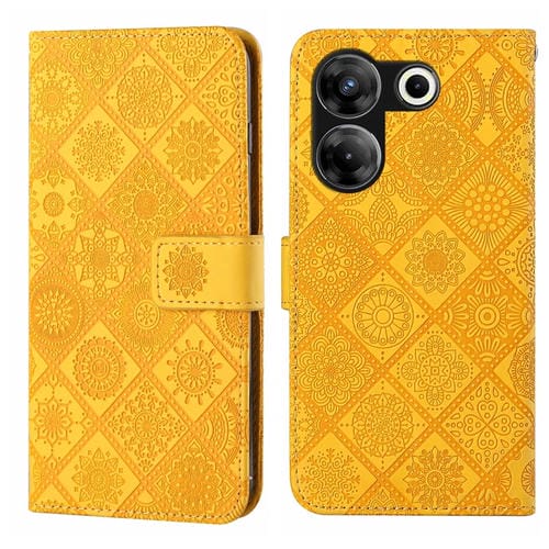 Funda de Cuero con Patrón En Relieve Estilo Étnico para Tecno Camon 20 Pro 5G (Amarillo)