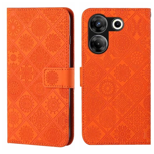 Funda de Cuero para Tecno Camon 20 Pro 5G con Patrón Étnico en Relieve (Naranja)