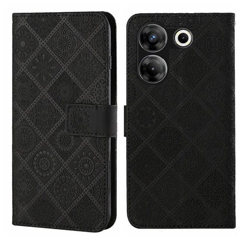 Funda de Cuero para Tecno Camon 20 Pro 5G con Patrón En Relieve Étnico (Negro)