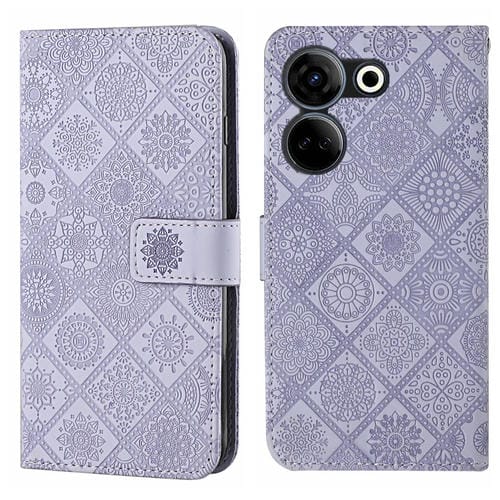 Funda de Cuero con Patrón en Relieve Estilo Étnico para Tecno Camon 20/20 Pro (Morado)