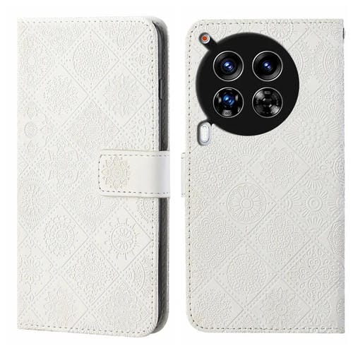 Funda de Cuero con Patrón En Relieve Estilo Étnico para Tecno Camon 30 4G/5G (Blanco)