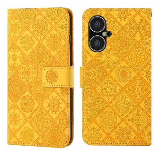 Funda de Cuero para Tecno Pova Neo 3 con Patrón En Relieve Estilo Étnico (Amarillo)