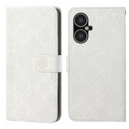 Funda de Cuero con Patrón En Relieve Estilo Étnico para Tecno Pova Neo 3 (Blanco)