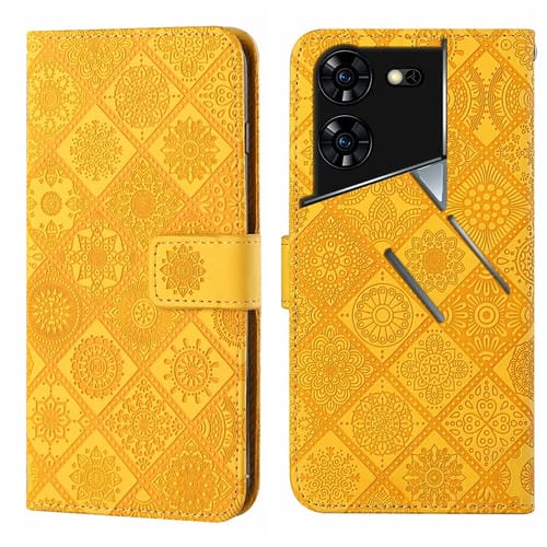 Funda de Cuero con Patrón En Relieve Estilo Étnico para Tecno Pova 5 Pro (Amarillo)