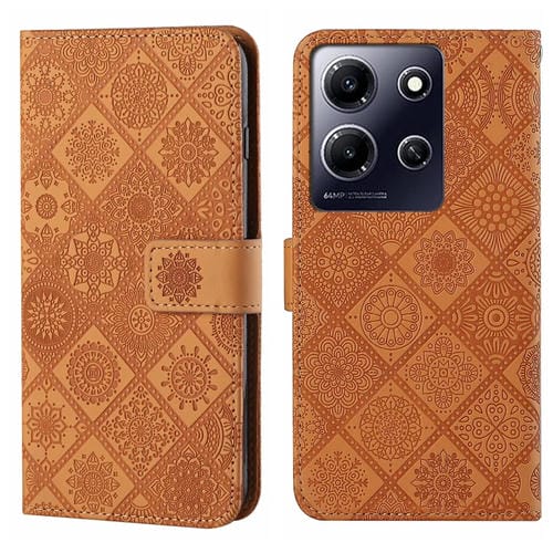 Funda Cuero con Patrón En Relieve Estilo Étnico para Infinix Note 30I (Marrón)
