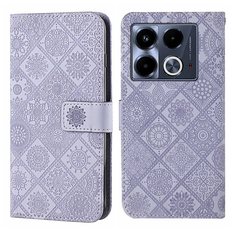 Funda de Cuero con Patrón en Relieve Étnico para Infinix Note 40 4G (Morado)