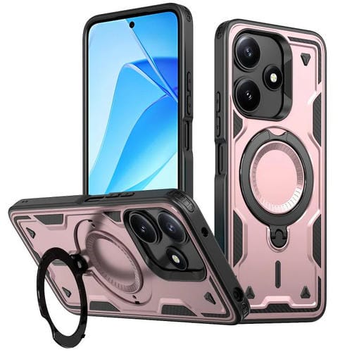 Funda híbrida de TPU con soporte de anillo MagSafe para Xiaomi Poco M6 Pro 5G (oro rosa)
