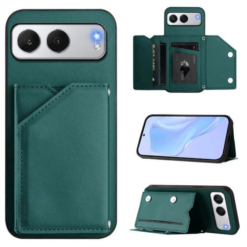 Funda para Teléfono OnePlus Nord 4 con 4 Ranuras para Tarjetas y Correa para Muñeca (Verde)