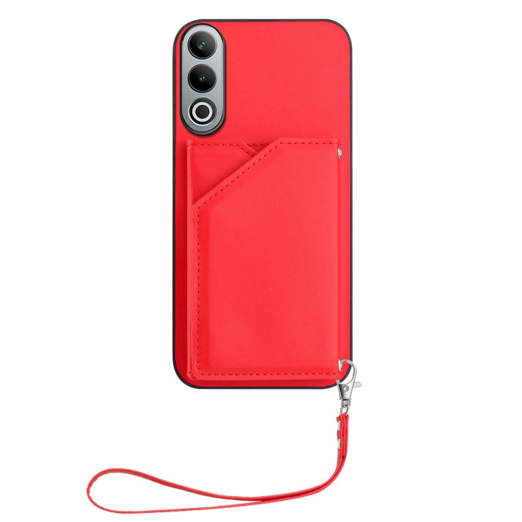 Funda para OnePlus Nord Ce4 con 4 Ranuras para Tarjetas y Correa para Muñeca (Rojo)