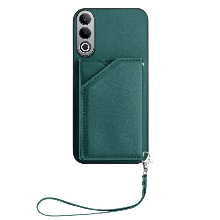 Funda para OnePlus Nord Ce4 con 4 Ranuras para Tarjetas y Correa para Muñeca (Verde)