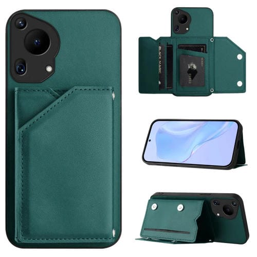 Funda para Huawei Pura 70 Ultra Skin Feel con 4 Ranuras para Tarjetas y Correa (Verde)
