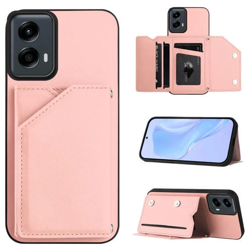 Funda para Motorola Moto G 5G 2024 con 4 Ranuras para Tarjetas y Correa (Rosa)