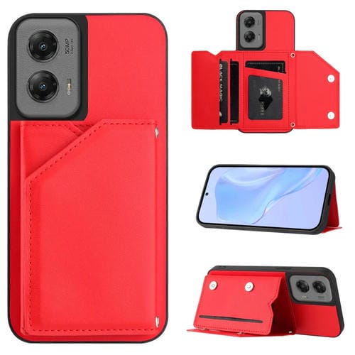 Funda para Motorola Moto G Stylus 5G (2024) con 4 Ranuras para Tarjetas y Correa (Rojo)