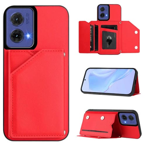 Funda para Motorola S50 Neo Skin Feel con 4 Ranuras para Tarjetas y Correa (Rojo)