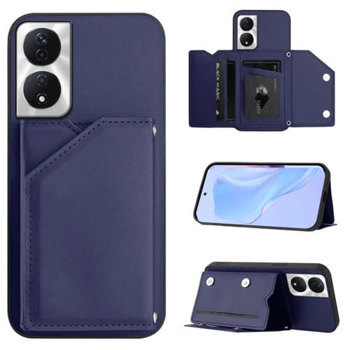 Funda para Honor X7B Play 8T con 4 Ranuras para Tarjetas y Correa para Muñeca (Azul)
