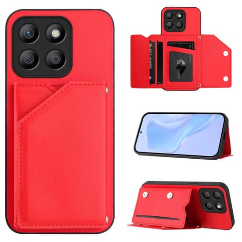 Funda para Teléfono Honor X8B Global Skin Feel con 4 Ranuras para Tarjetas y Correa (Rojo)