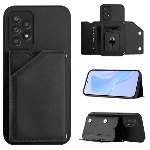 Funda para Teléfono Samsung Galaxy A52 con 4 Ranuras para Tarjetas y Correa para Muñeca (Negro)