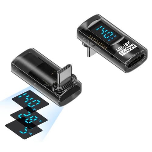 Adaptador Estéreo con Pantalla Digital PD 140 W Tipo C/USB-C a Tipo C/USB-C (Negro Claro)